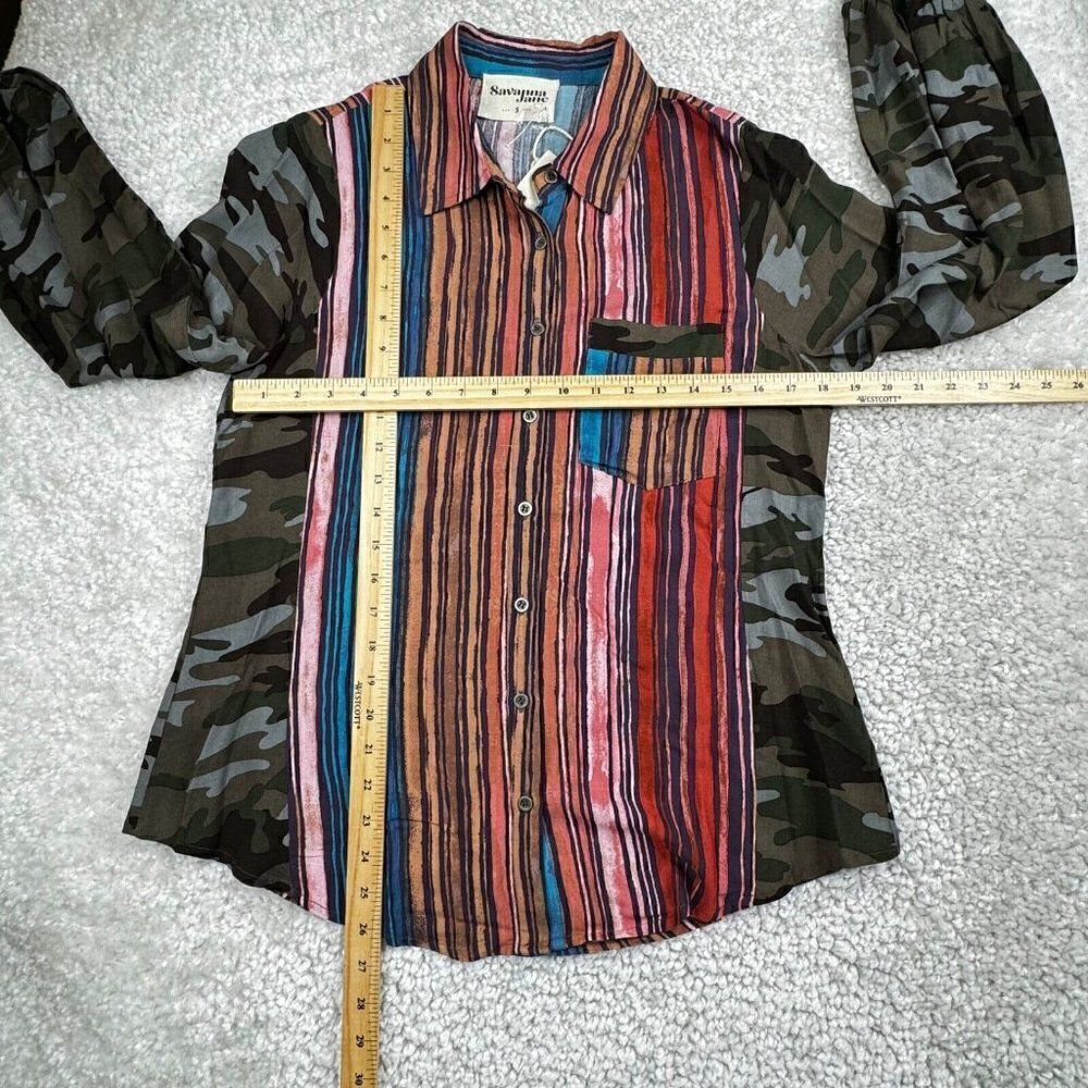Savanna Jane Multicolor Camo Balloon Sleeve Blouse NEW - Picture 4 of 6